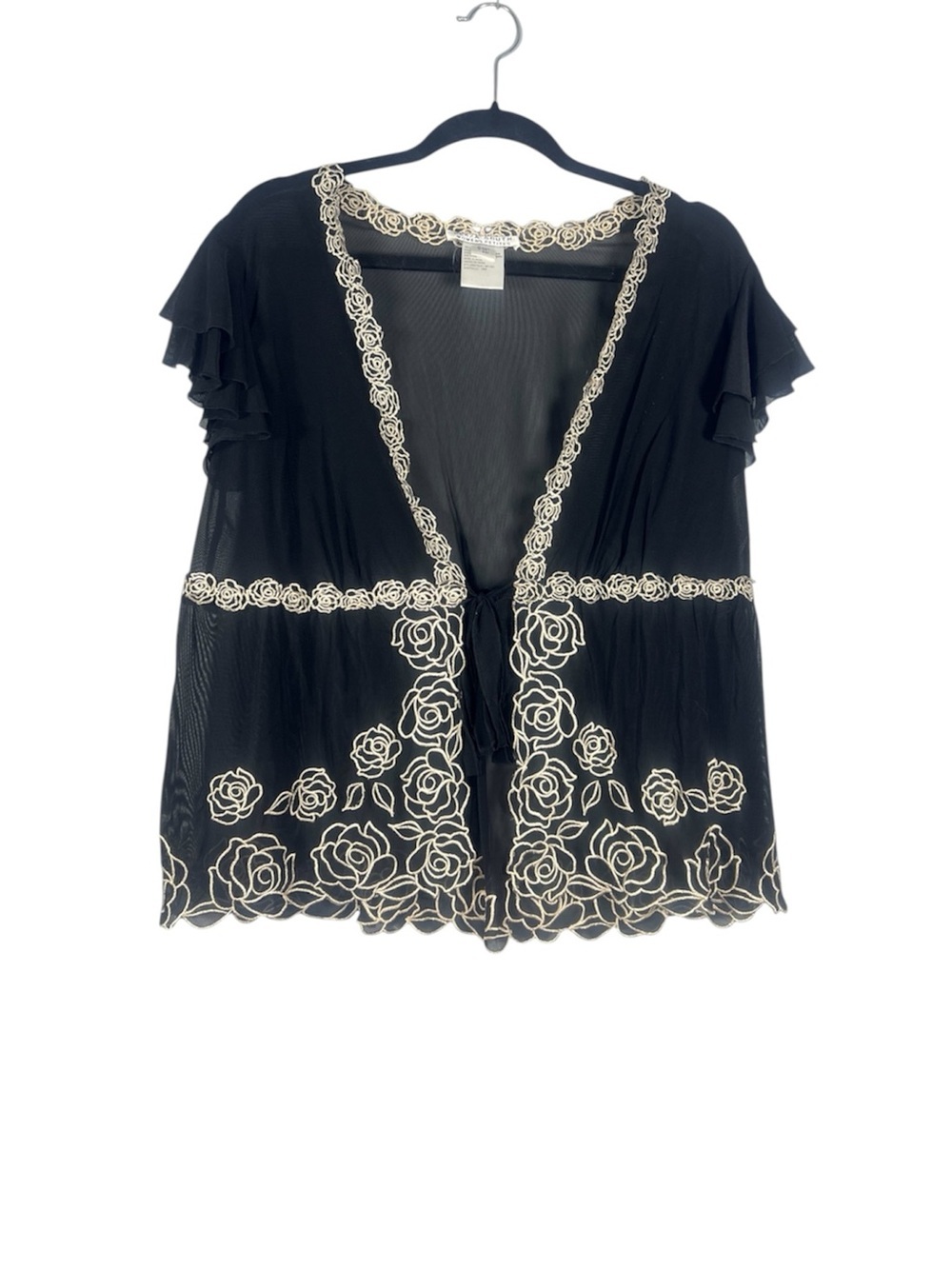 Plaza South Y2K Mesh Tie Front Embroidered Top 14WP (best for XL)